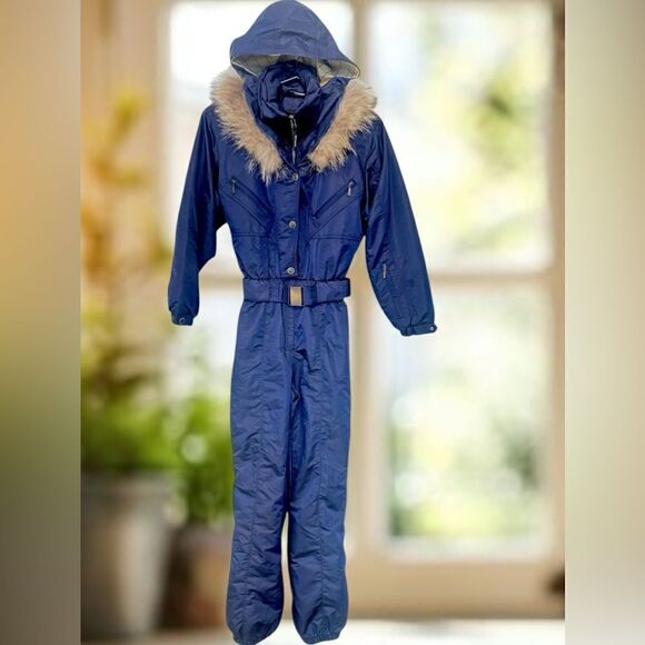 NILS Winter Snow Vintage 80s 90s Fur Trim one piece ski jumpsuit snowsuit Size 6 - Picture 3 of 16